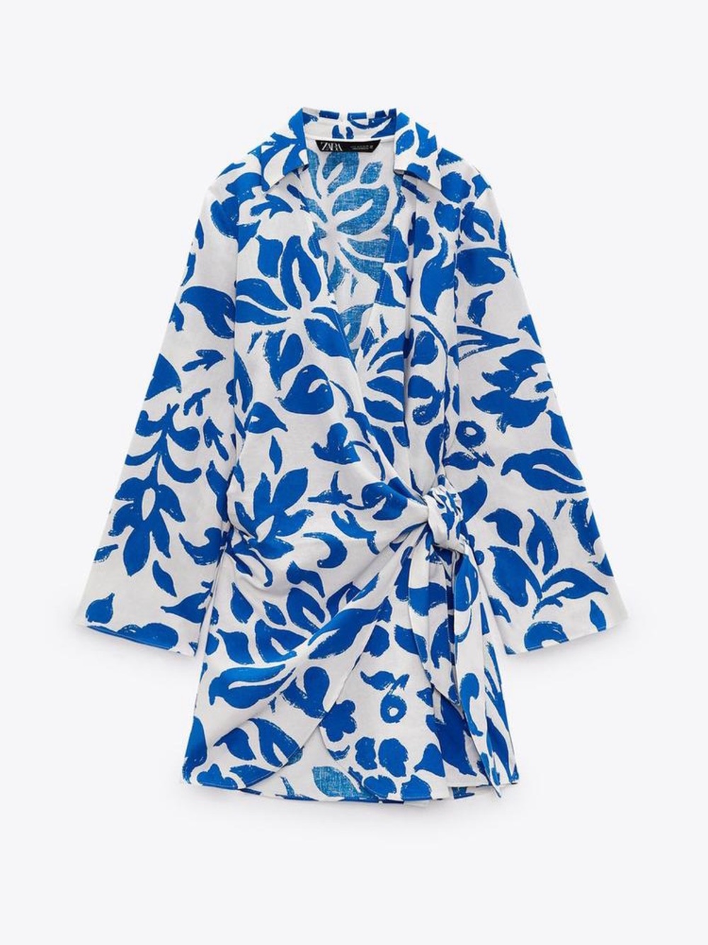 Zara Blue and White Long Sleeve Wrap Dress